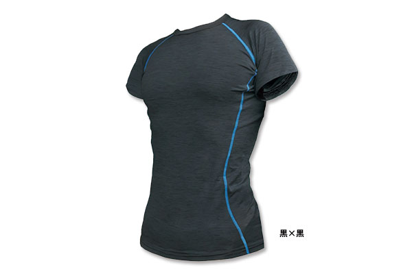 冷感コンプレッション 半袖Tシャツ 66-60（黒×黒）